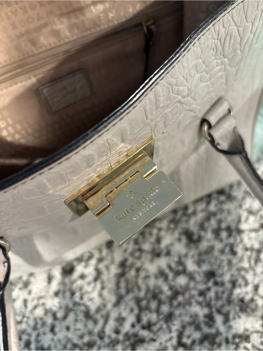 Kate Spade Croc-Embossed Leather Handbag | White/Cream | Medium
